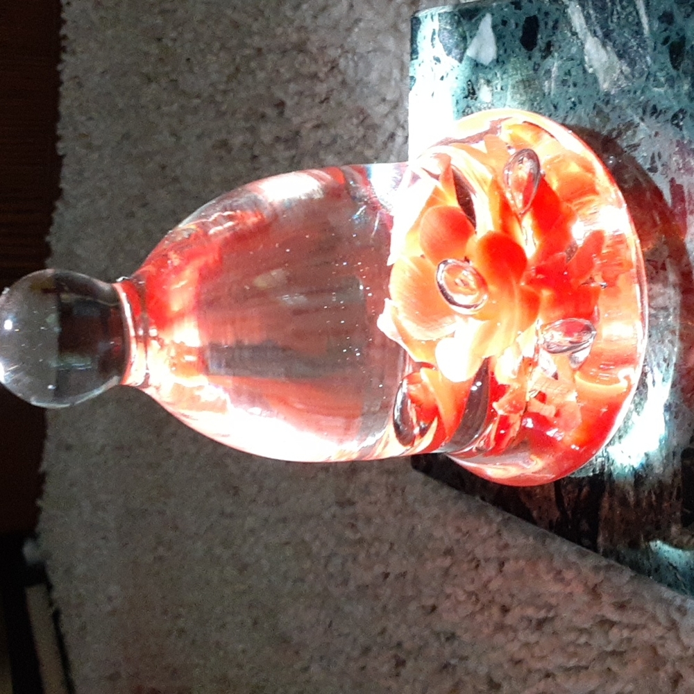 Beautiful vintage Joe st. Clair murano glass bell w peach color flowers